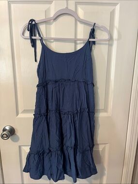 SHEIN Navy Blue Tiered Midi Dress with Tie Straps